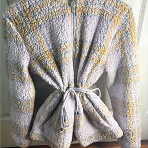 Plaid Sherpa Jacket with Tie Waist